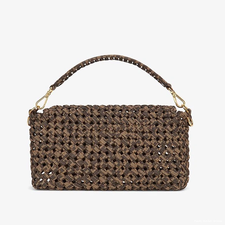Cheap In Medium Fendi Fabric Bag Interlace Coffee Baguette 0728